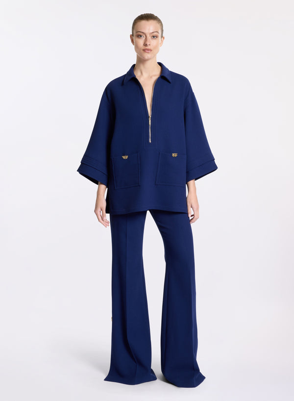 elie saab Oversized wool crepe blouse Empire Blue