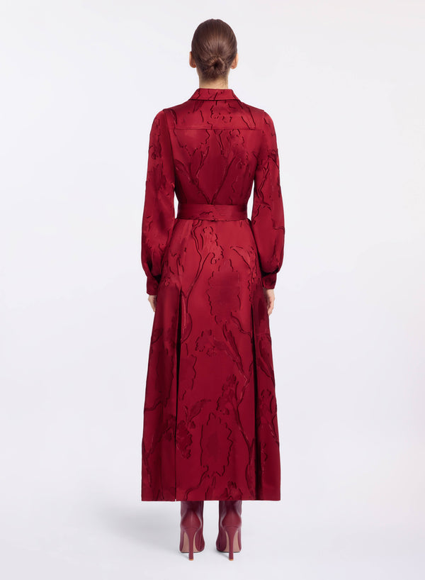 Elie Saab Pinstripe Cady Midi Dress Luscious Red