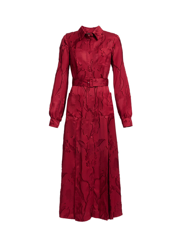 Elie Saab Pinstripe Cady Midi Dress Luscious Red