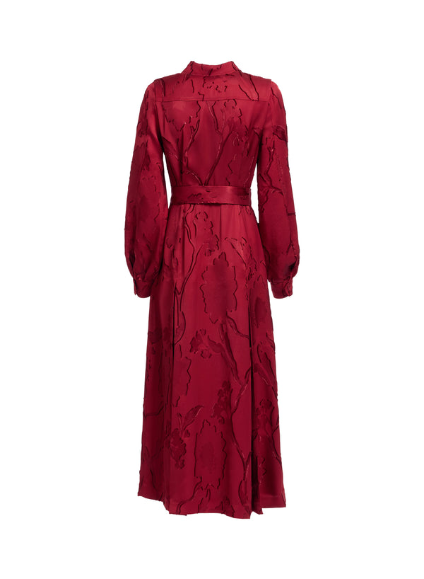 Elie Saab Pinstripe Cady Midi Dress Luscious Red