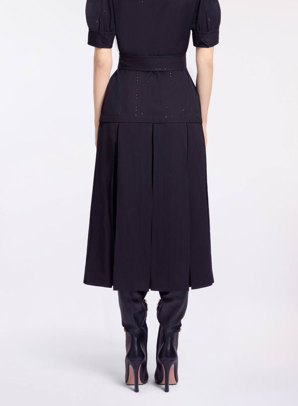 Elie Saab Pinstripe Crepe Midi Skirt Black