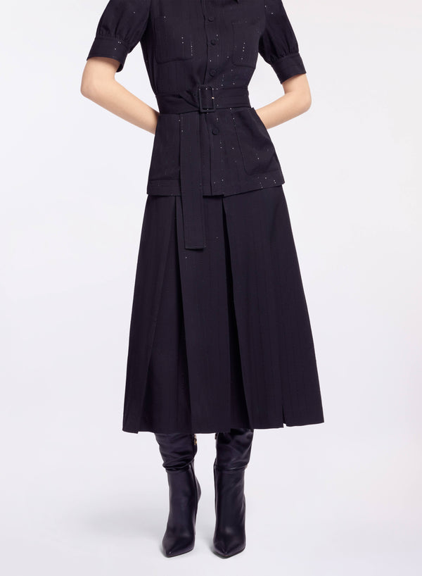 Elie Saab Pinstripe Crepe Midi Skirt Black