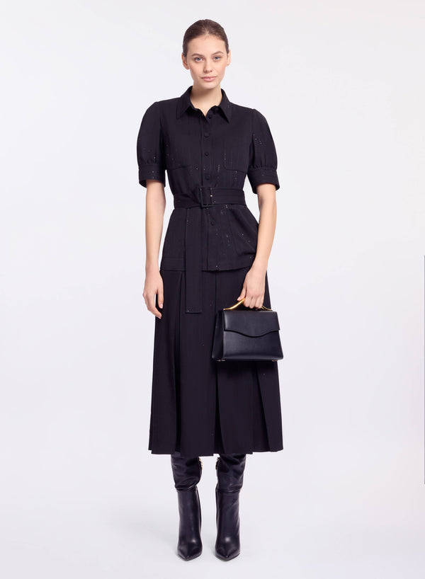 elie saab Pinstripe crepe midi skirt Black