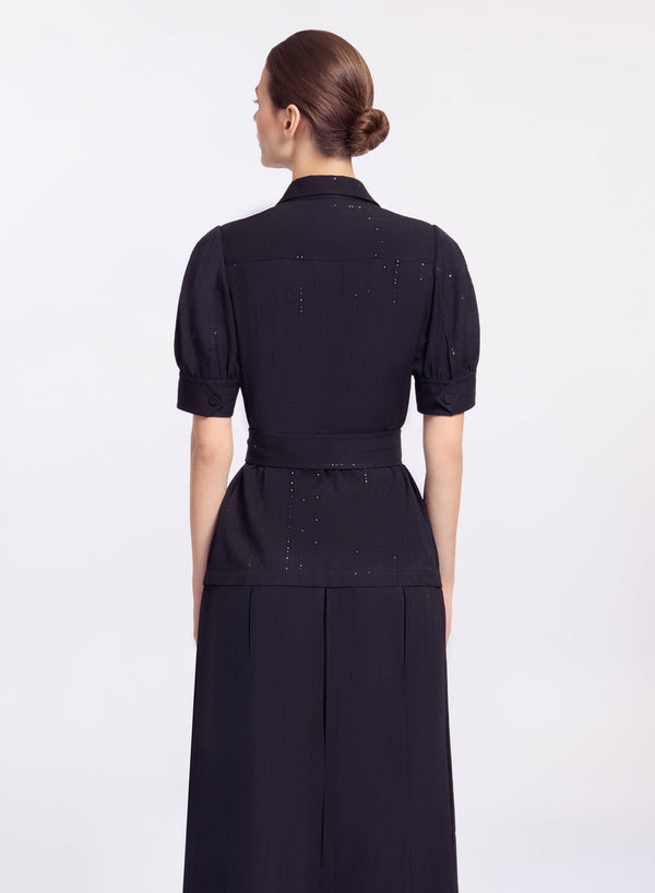 Elie Saab Pinstripe Crepe Shirt Black