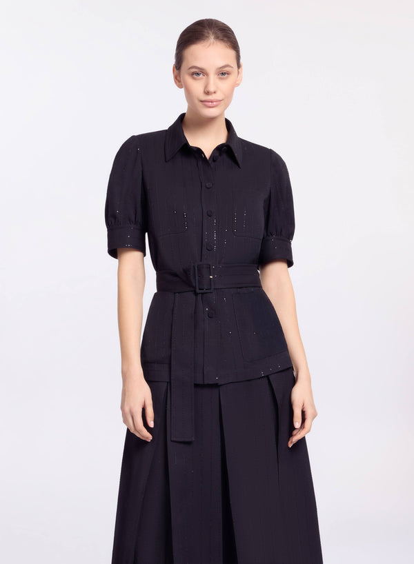 elie saab Pinstripe crepe shirt Black
