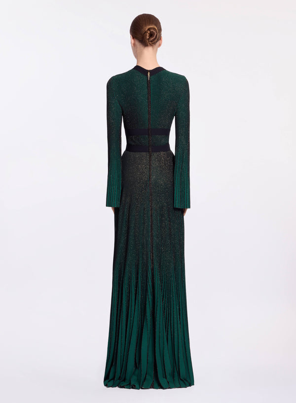Elie Saab Pleated Knit Long Dress Absinthe Green