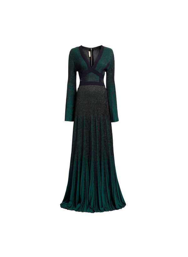 Elie Saab Pleated Knit Long Dress Absinthe Green