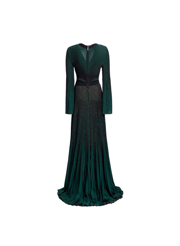 Elie Saab Pleated Knit Long Dress Absinthe Green