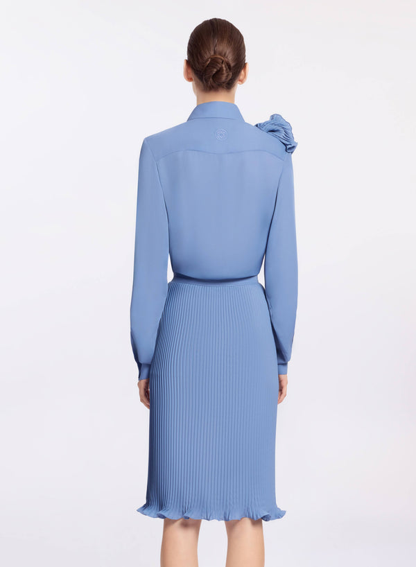 Elie Saab Pleated Ruffle Chiffon Shirt Orient Blue