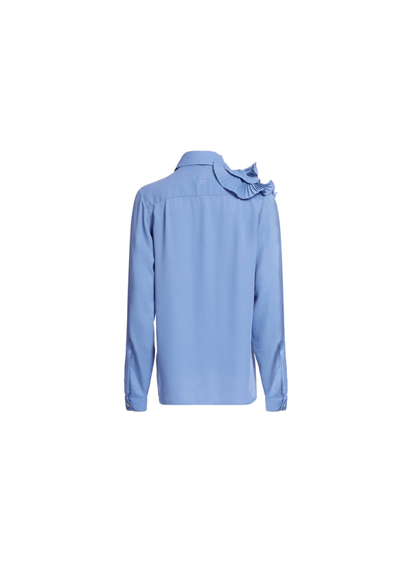 Elie Saab Pleated Ruffle Chiffon Shirt Orient Blue