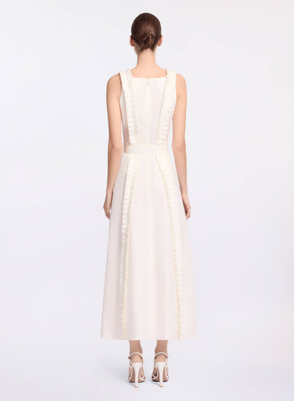 Elie Saab Pleated Ruffle Midi Dress Powder White