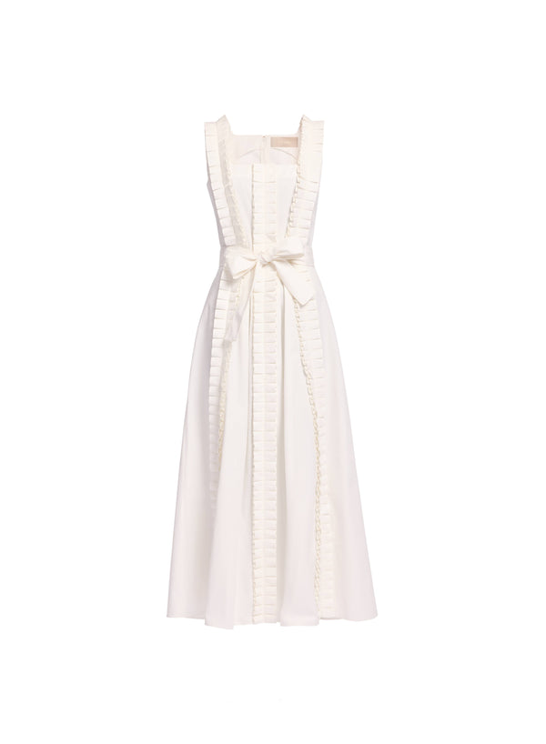 Elie Saab Pleated Ruffle Midi Dress Powder White