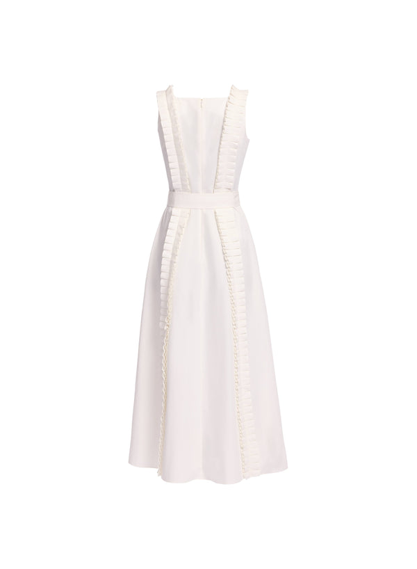 Elie Saab Pleated Ruffle Midi Dress Powder White