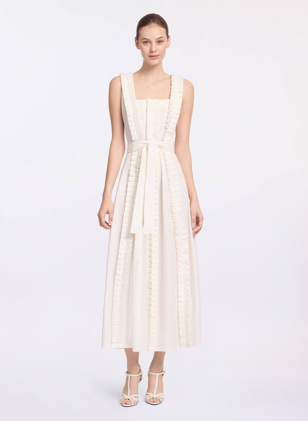elie saab Pleated ruffle midi dress Powder White