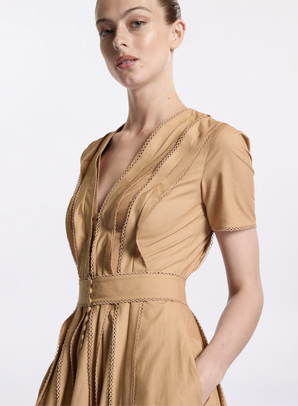 Elie Saab Poplin Midi Dress Cappuccino