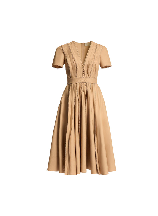 Elie Saab Poplin Midi Dress Cappuccino