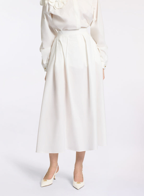 Elie Saab Poplin Midi Skirt Off White