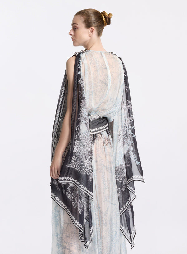 Elie Saab Printed Chiffon Blouse Black-White-Blue