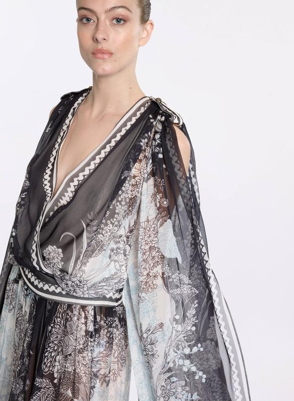 Elie Saab Printed Chiffon Blouse Black-White-Blue