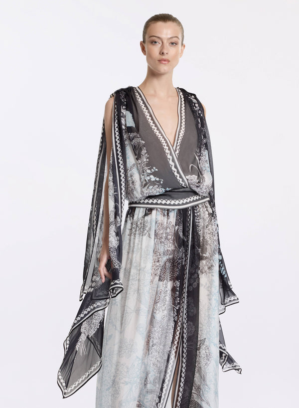 elie saab Printed chiffon blouse Black-White-Blue