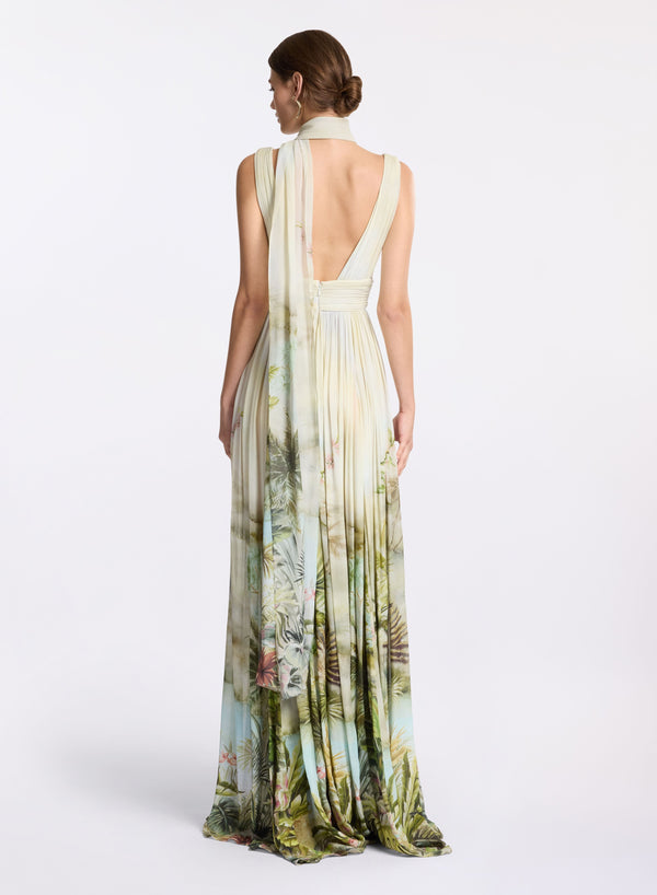 Elie Saab Printed Chiffon Oasis Dress Oasis I