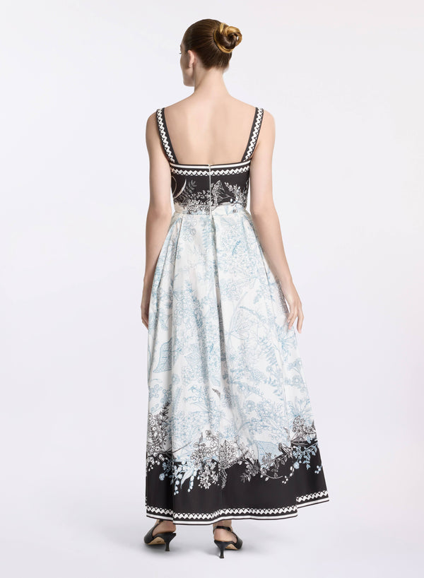 Elie Saab Printed Cotton Dress Black-White-Blue