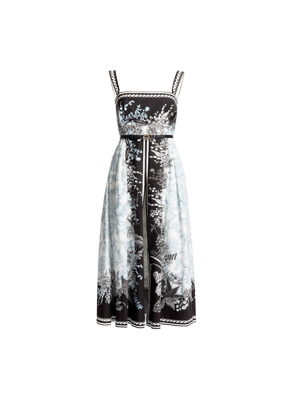 Elie Saab Printed Cotton Dress Black-White-Blue