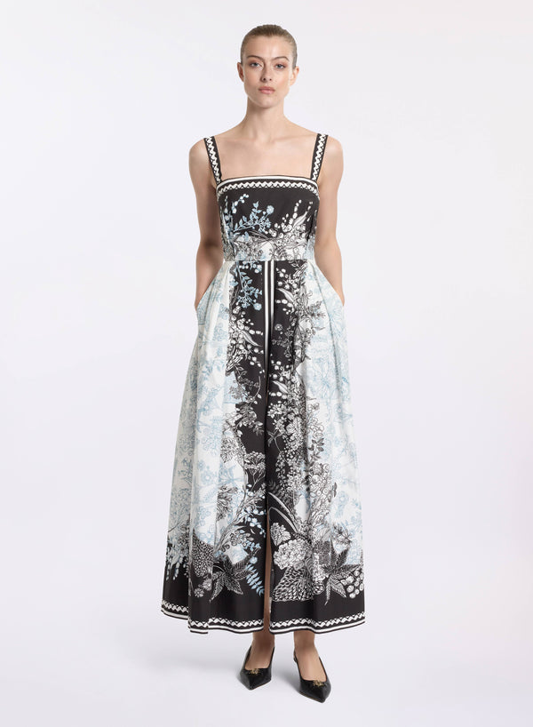 elie saab Printed cotton dress Black-White-Blue