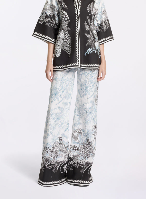 Elie Saab Printed Cotton Pants Black-White-Blue