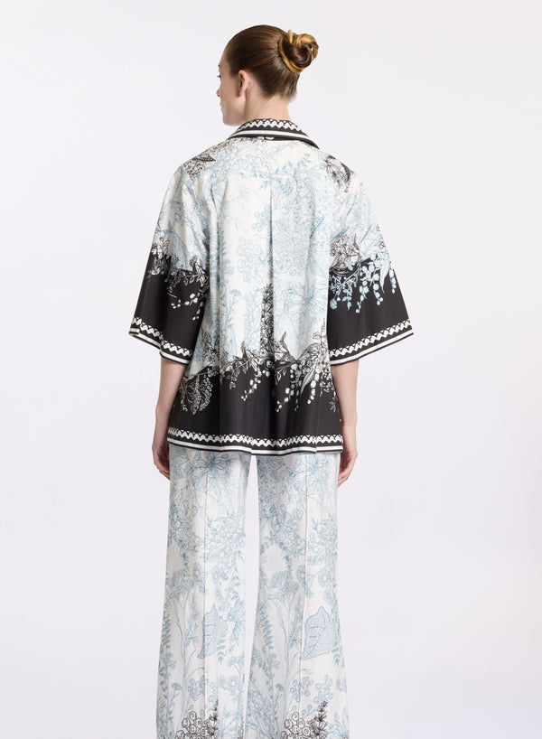 Elie Saab Printed Cotton Shirt Black-White-Blue