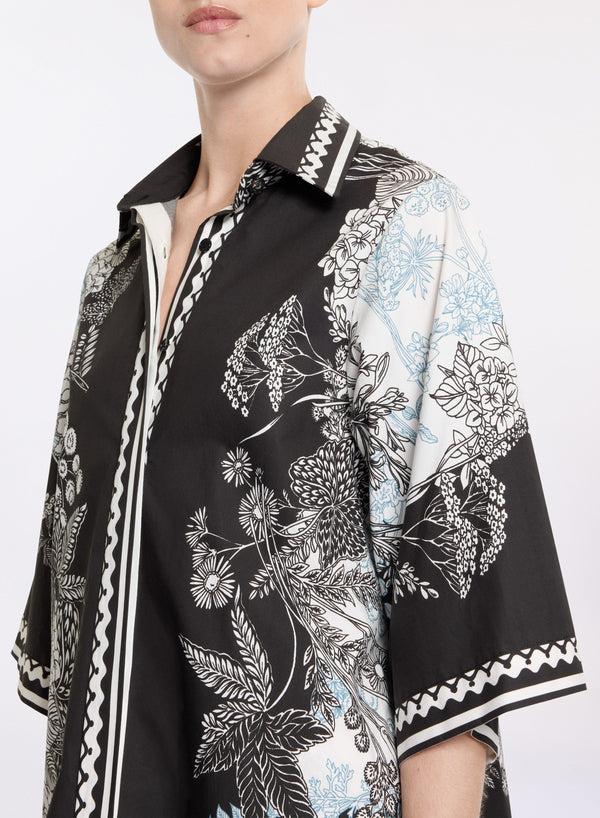 Elie Saab Printed Cotton Shirt Black-White-Blue