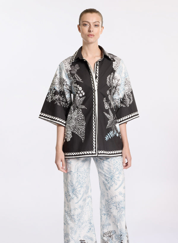 Elie Saab Printed Cotton Shirt Black-White-Blue