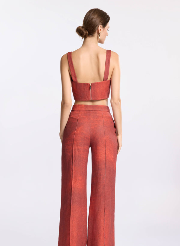 Elie Saab Printed Linen Crop Top Fireball Lily