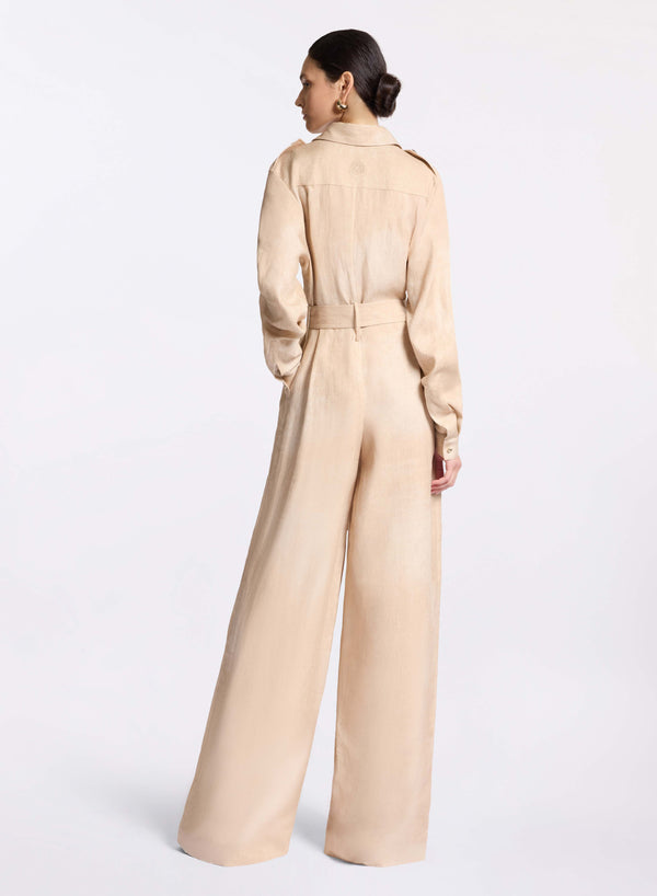 Elie Saab Printed Linen Jumpsuit Sand Gazelle