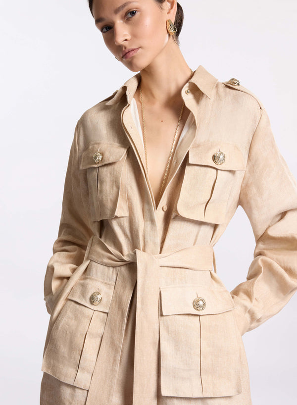 Elie Saab Printed Linen Jumpsuit Sand Gazelle