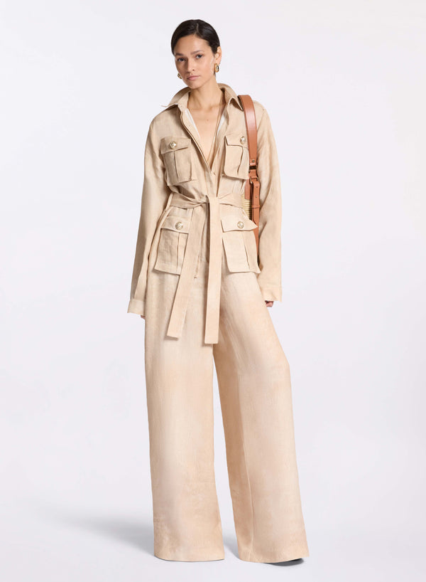 elie saab Printed linen jumpsuit Sand Gazelle