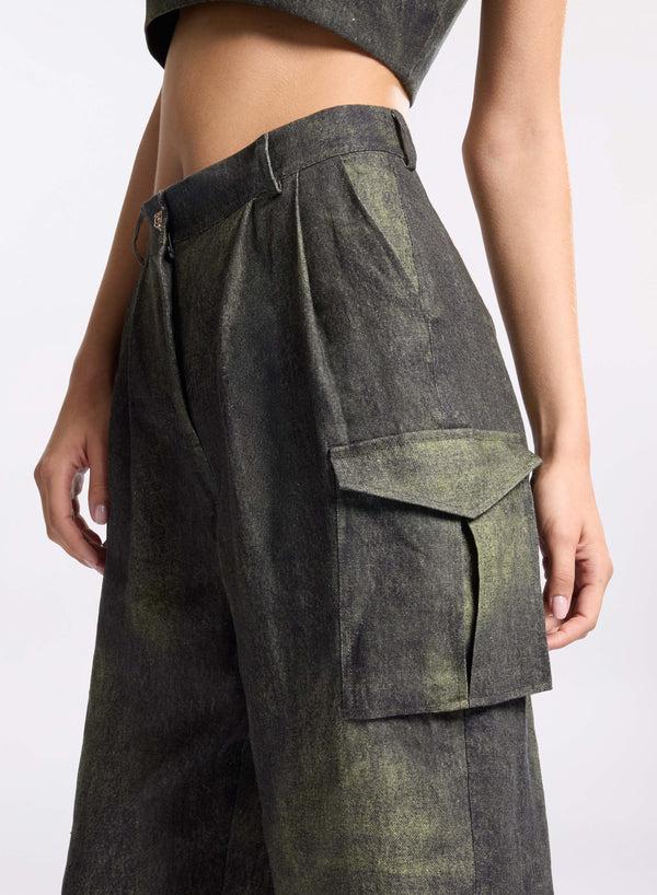 Elie Saab Printed Linen Pants Palm Shade