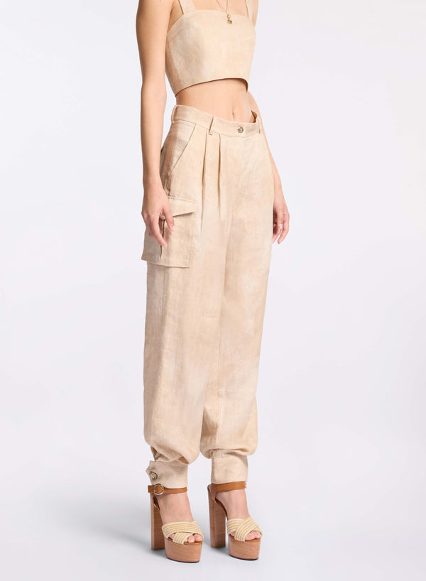 Elie Saab Printed Linen Pants Sand Gazelle