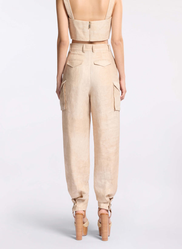 Elie Saab Printed Linen Pants Sand Gazelle