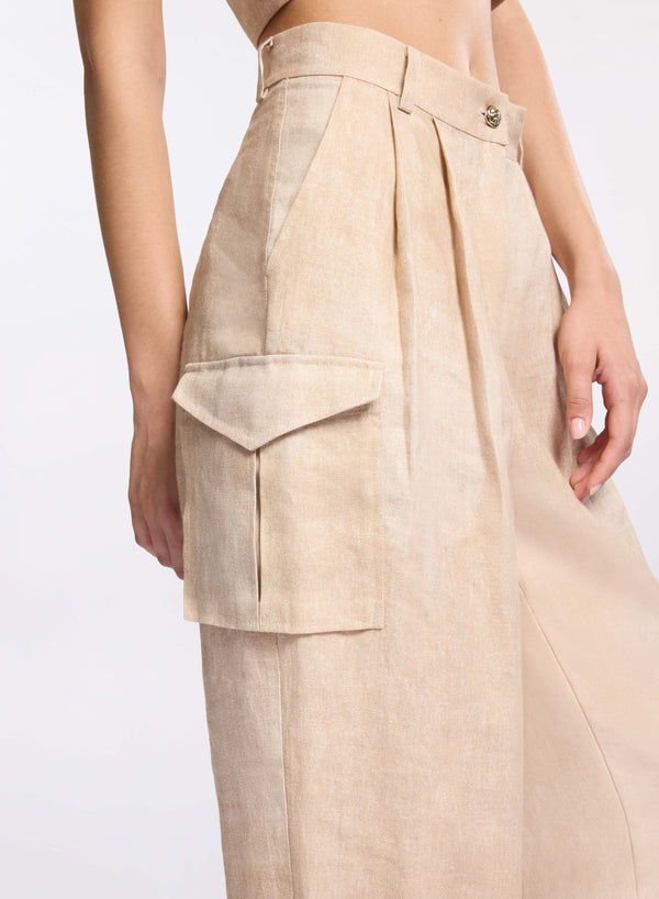 Elie Saab Printed Linen Pants Sand Gazelle