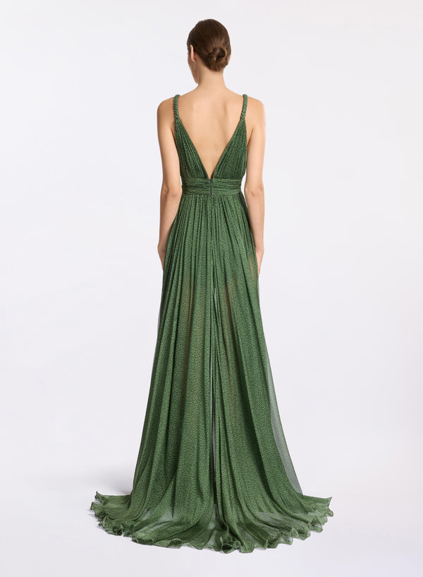 Elie Saab Printed Silk Long Dress Palm Shade