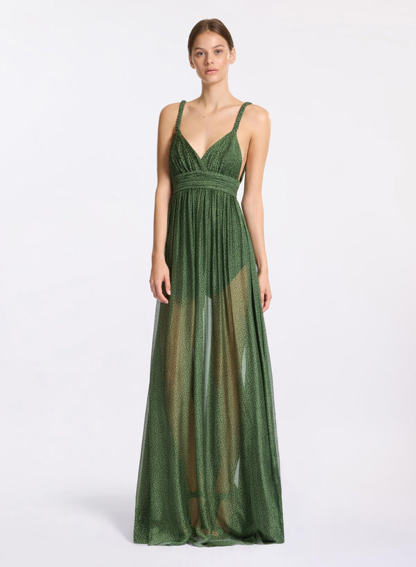 elie saab Printed silk long dress Palm Shade