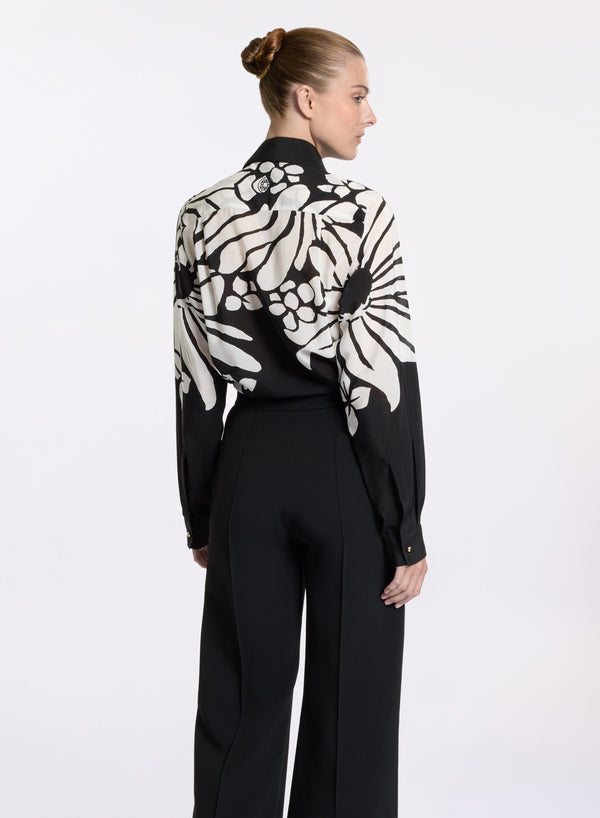 Elie Saab Printed Silk Shirt Center Flower Print