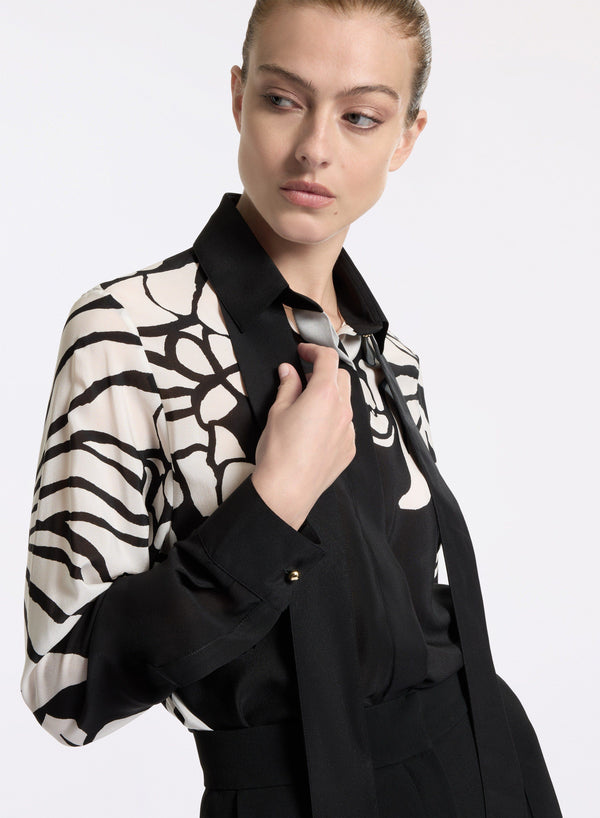 Elie Saab Printed Silk Shirt Center Flower Print