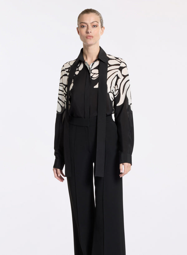 Elie Saab Printed Silk Shirt Center Flower Print