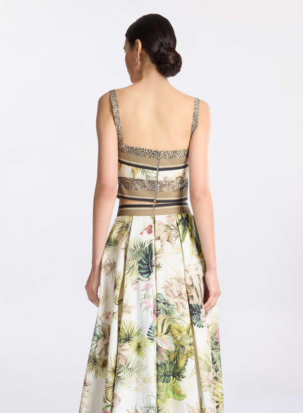 Elie Saab Savannah Print Cotton Crop Top Foulard