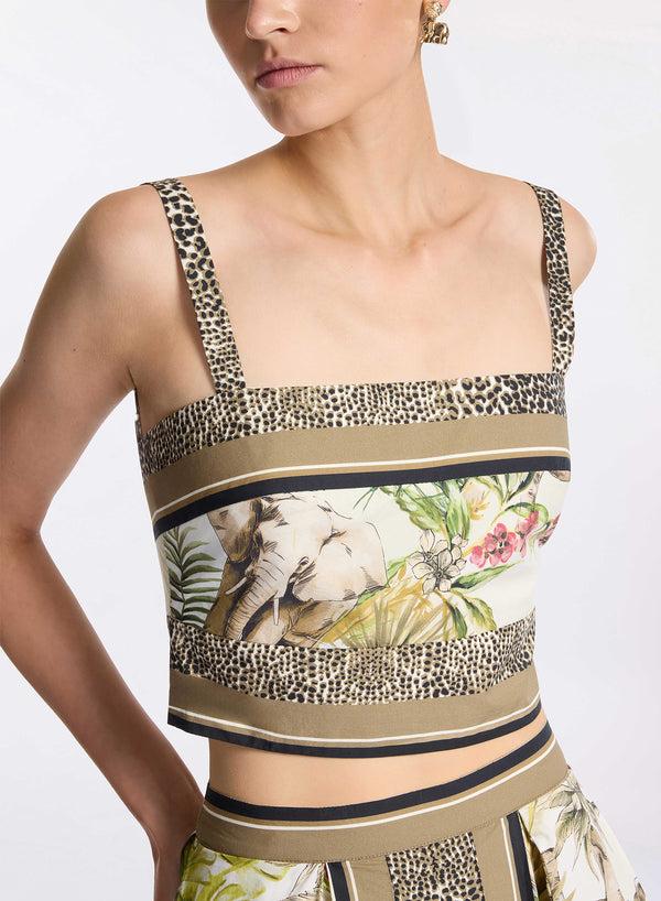 Elie Saab Savannah Print Cotton Crop Top Foulard