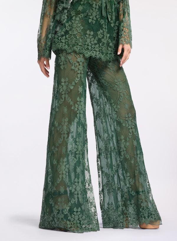 Elie Saab Scalloped Lace Pants Palm Shade