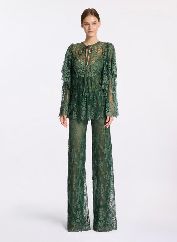 Elie Saab Scalloped Lace Pants Palm Shade