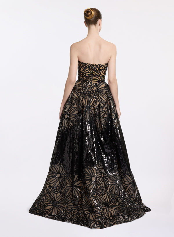 Elie Saab Sequin Embroidered Long Dress Black